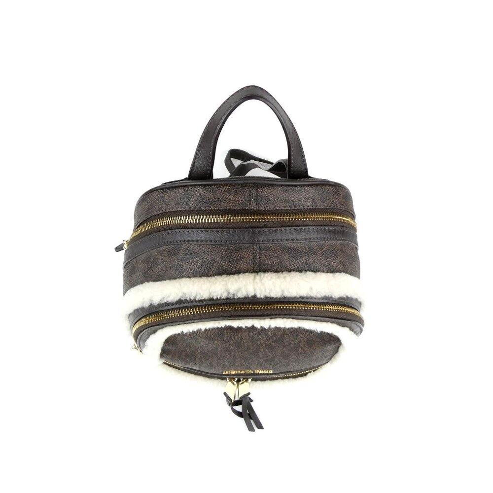 Michael Kors Brown Monogrammed Leather Shearling Trim Mini Backpack - Picture 5 of 16